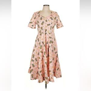 Banned pineapple and cocktail print midi retro rockabilly dress, L